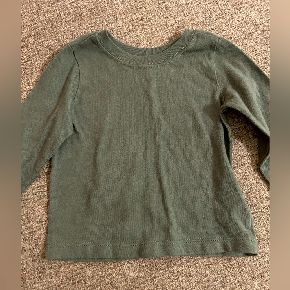 Kids olive Green Long Sleeve Shirt. Baby 12 month